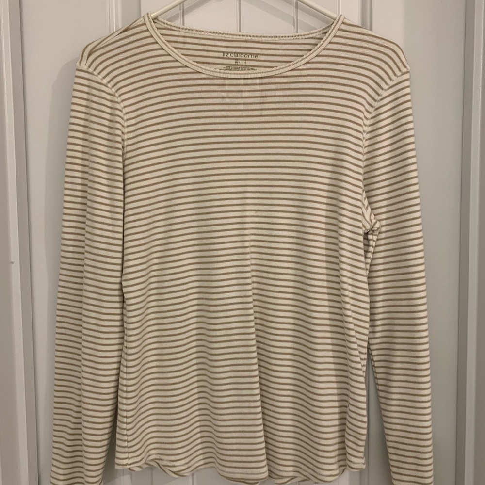 Liz Claiborne Women's Striped Cream and Brown Top
